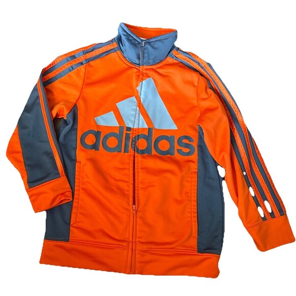 Adidas Jacket Boys Toddler Size 7 Orange Full Zip Age 3-4 Youth Track Jacket - Picture 1 of 6